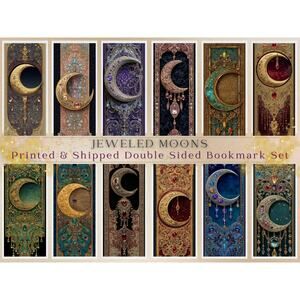 Jeweled Moons Art Nouveau Bookmark Set Celestial Filigree Gothic Illuminated Art